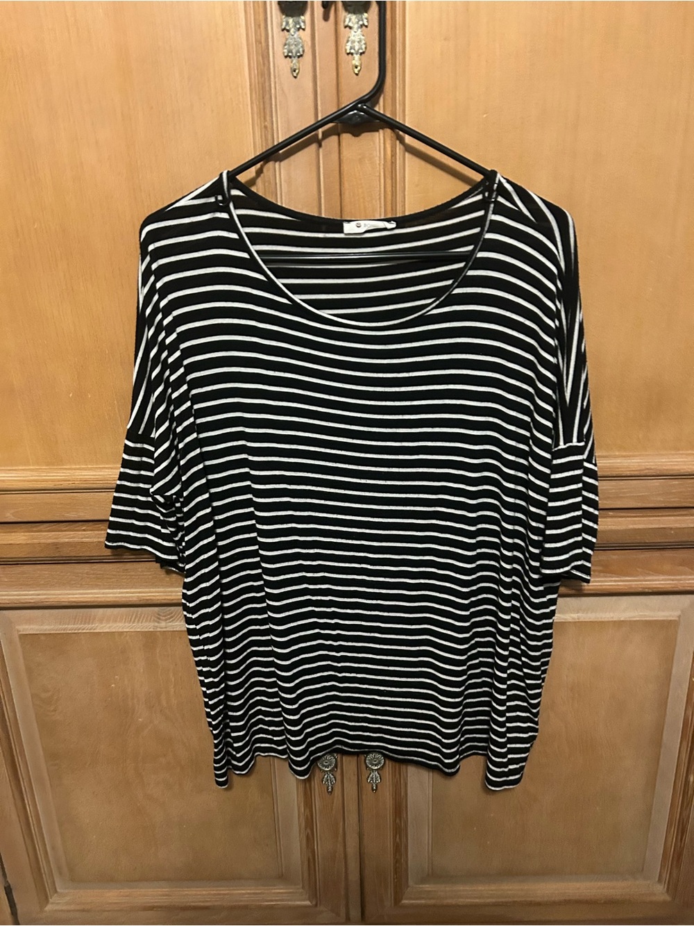 Women's Black & White Striped Short Sleeve Tee